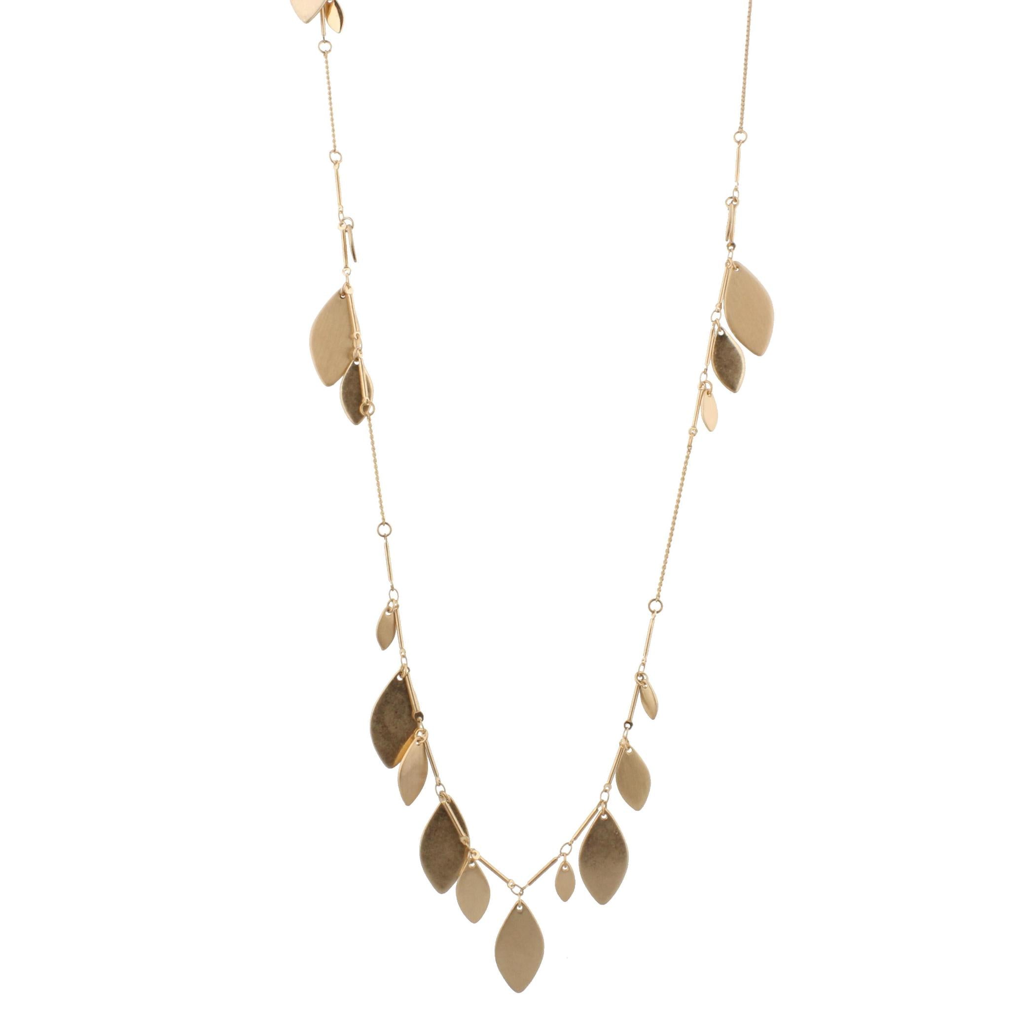 14" Adjustable Gold Chain Necklace with Two Sided, Brushed and Shiny, with Ellipse Dangles
