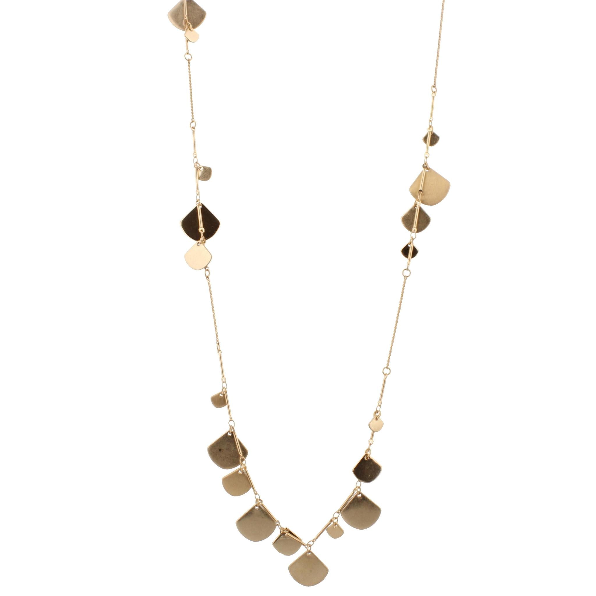 14" Adjustable Gold Chain Necklace with Two Sided, Brushed and Shiny, with Fan Dangles