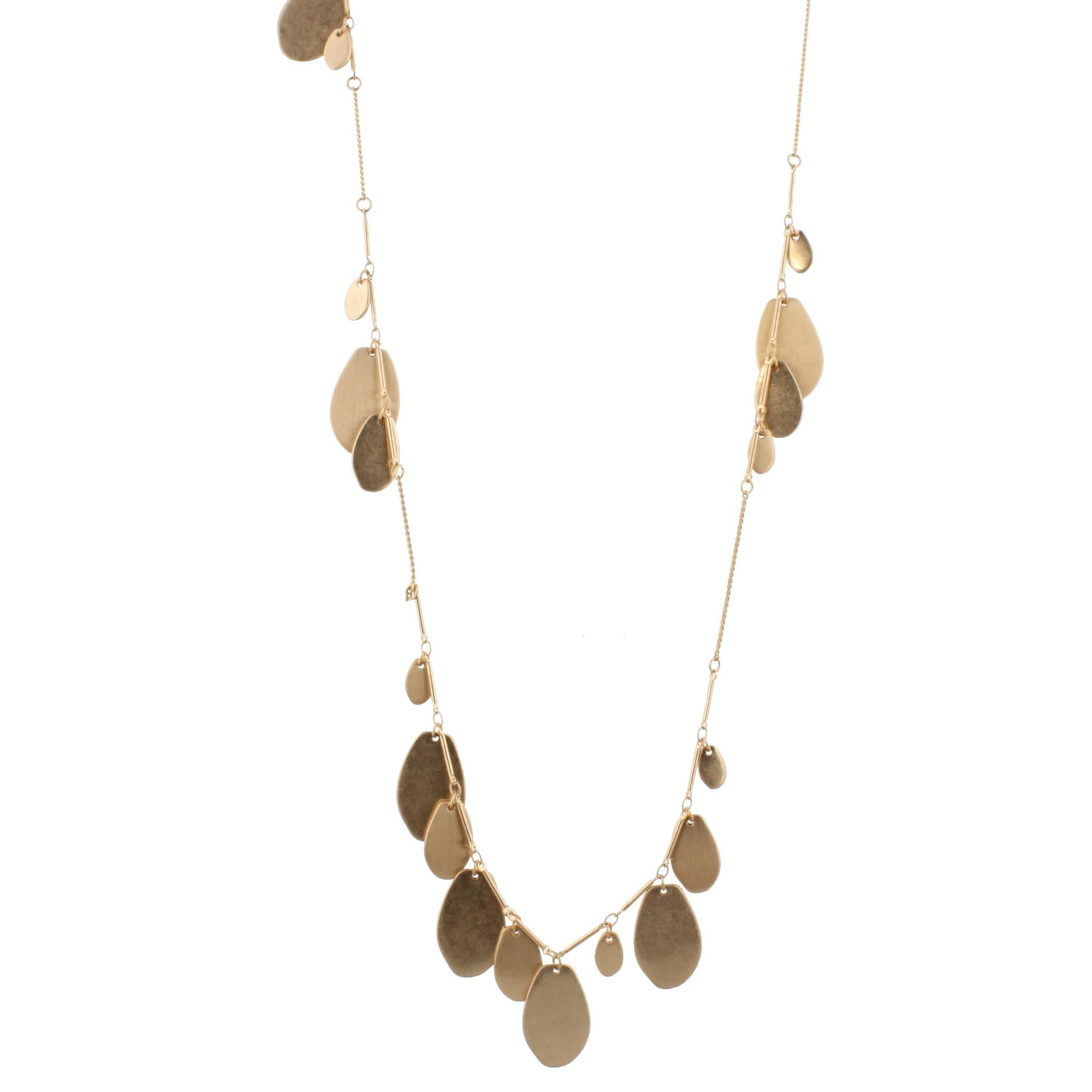 14" Adjustable Gold Chain Necklace with Two Sided, Brushed and Shiny, with Oval Dangles
