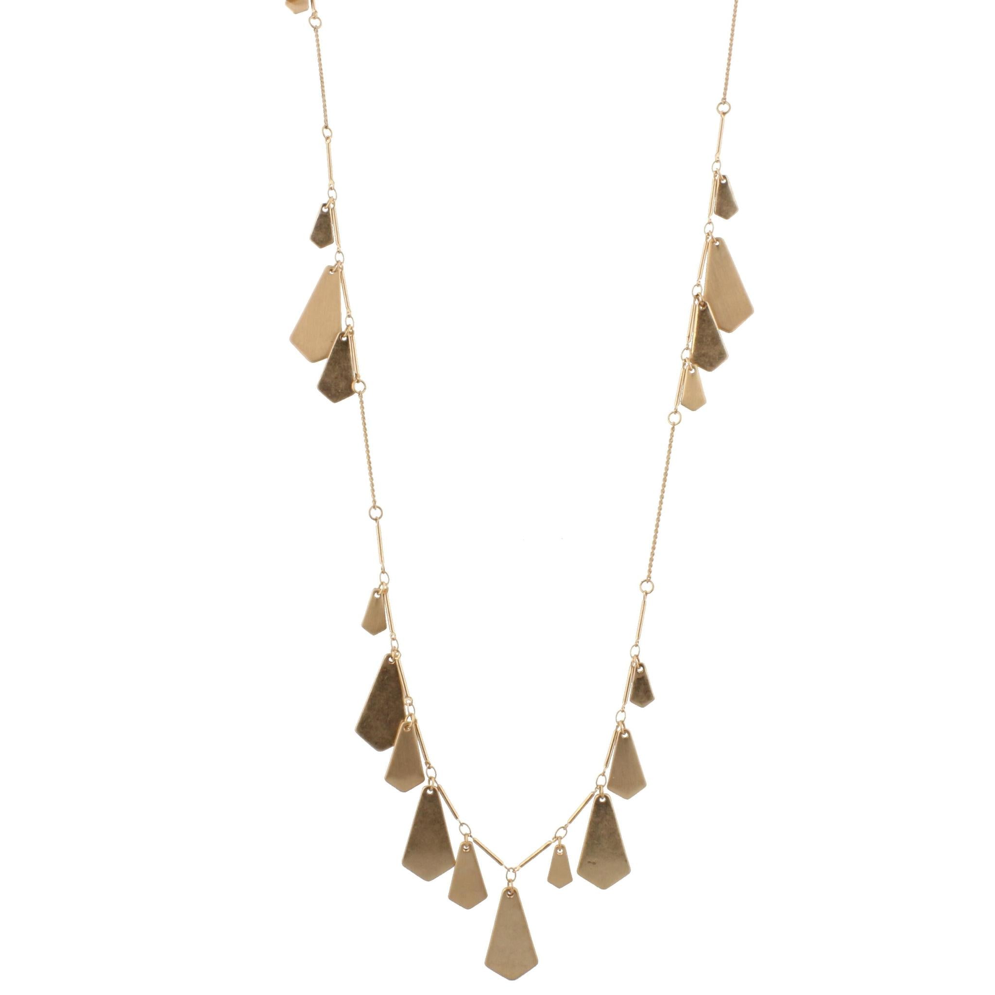 14" Adjustable Gold Chain Necklace with Two Sided, Brushed and Shiny, with Rhombus Dangles