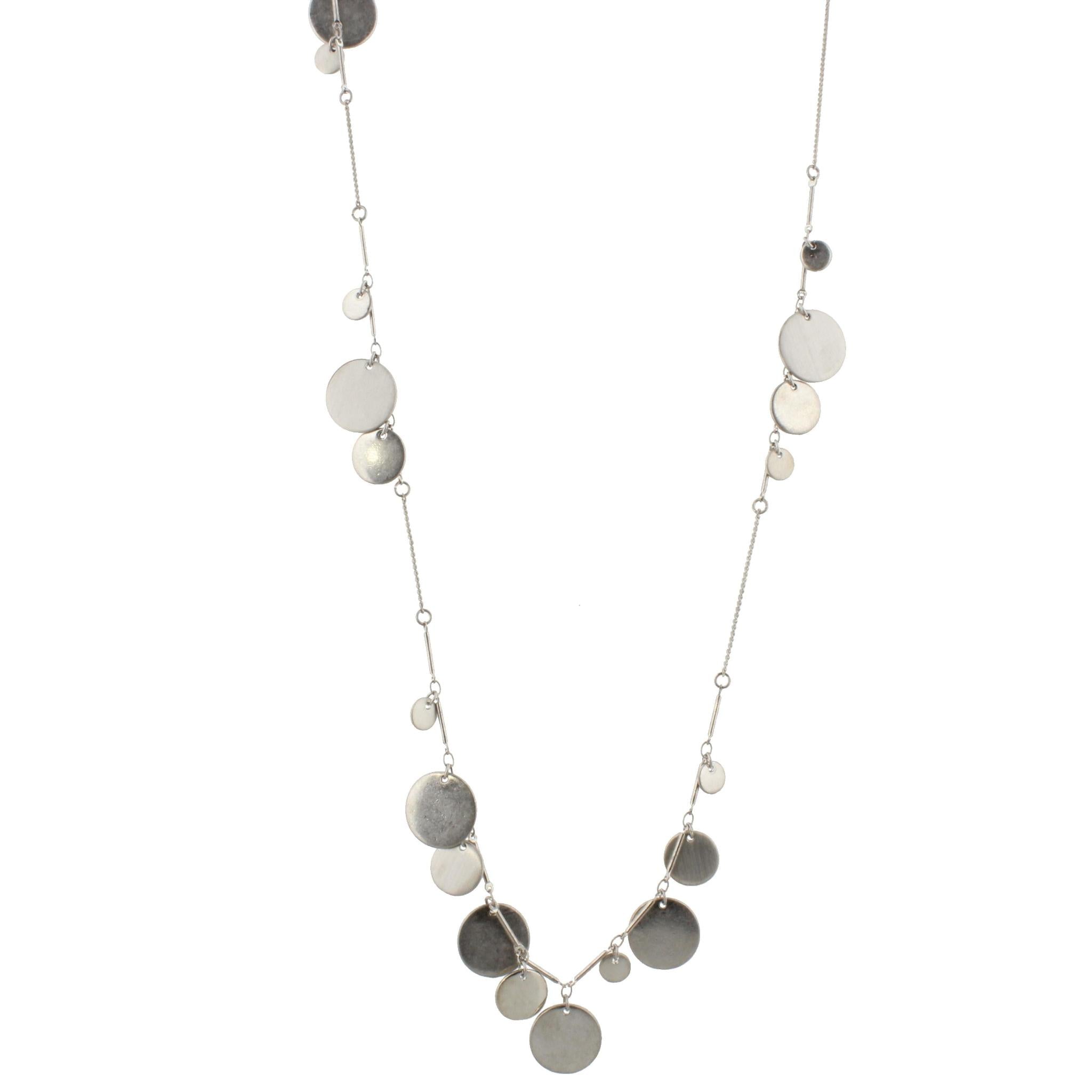 14" Adjustable Silver Chain Necklace with Two Sided, Brushed and Shiny,with Circle Dangles