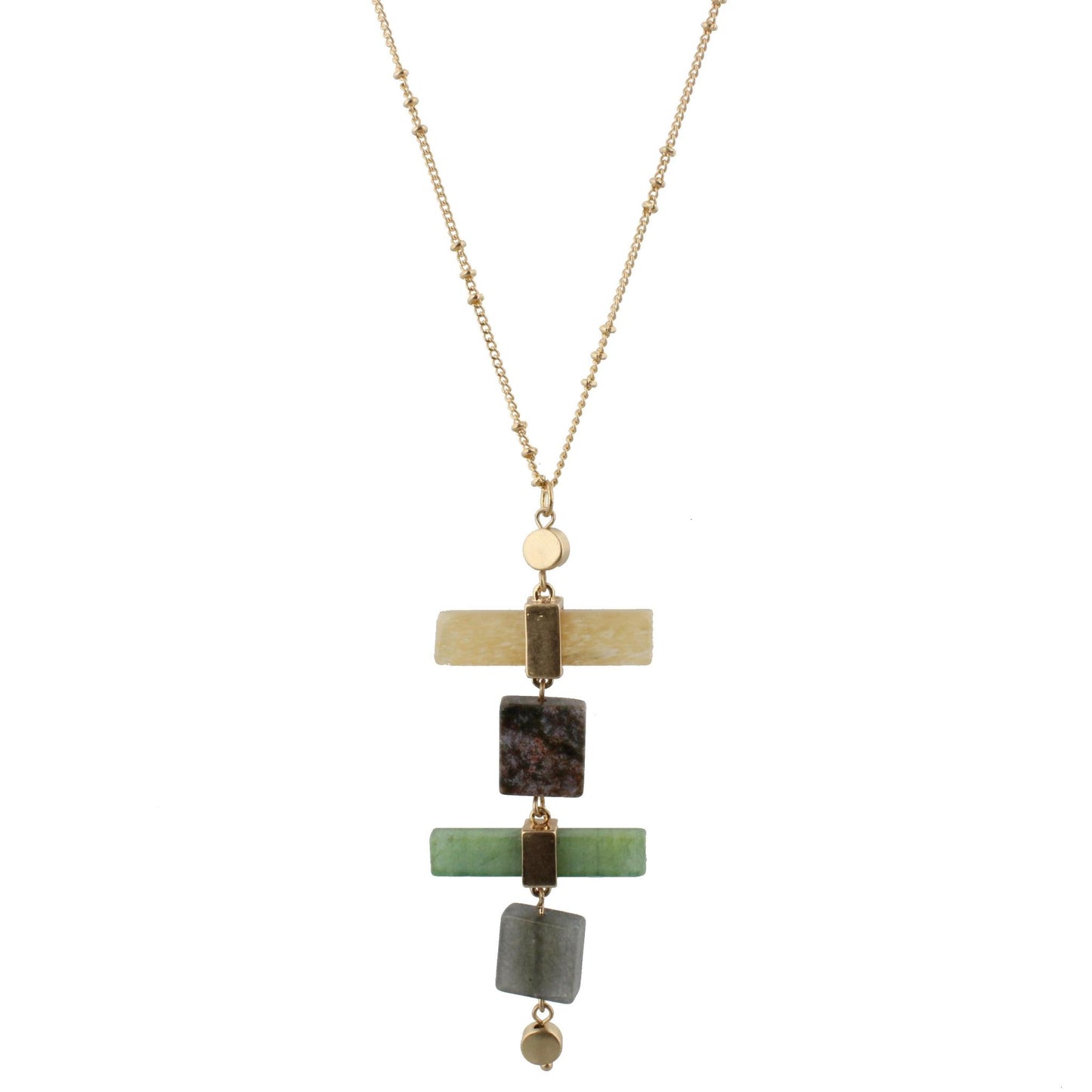 32" Necklace with Stone Stack, Natural, Ocean Jasper, Amazonite, Grey, 3" Ext