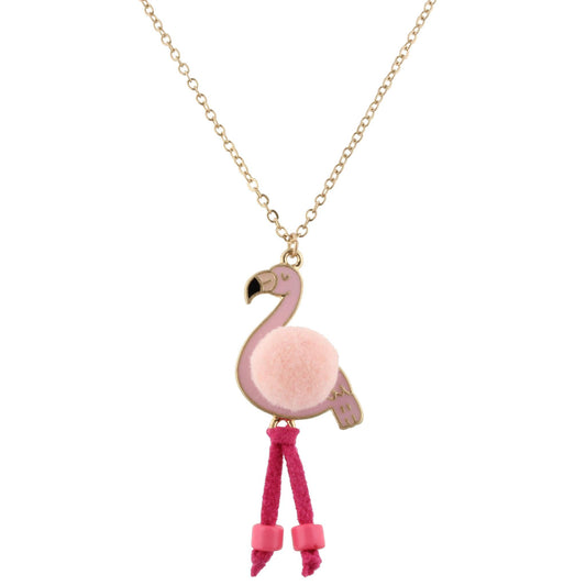 14" Kids Flamingo with Pink Pom Necklace, 3" Ext