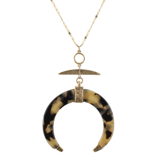 32" Gold Chain Necklace with Tortoise Double Horn Resin, 3" Ext