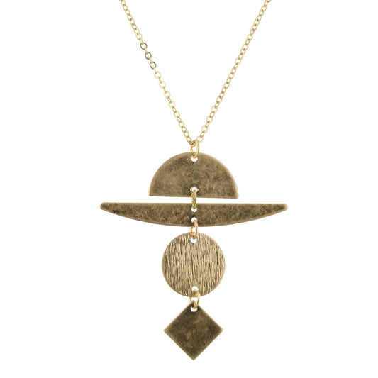 32" Gold Chain Necklace with Gold Half Circle, Long Curved Bar, Disk, Square, 3" Ext