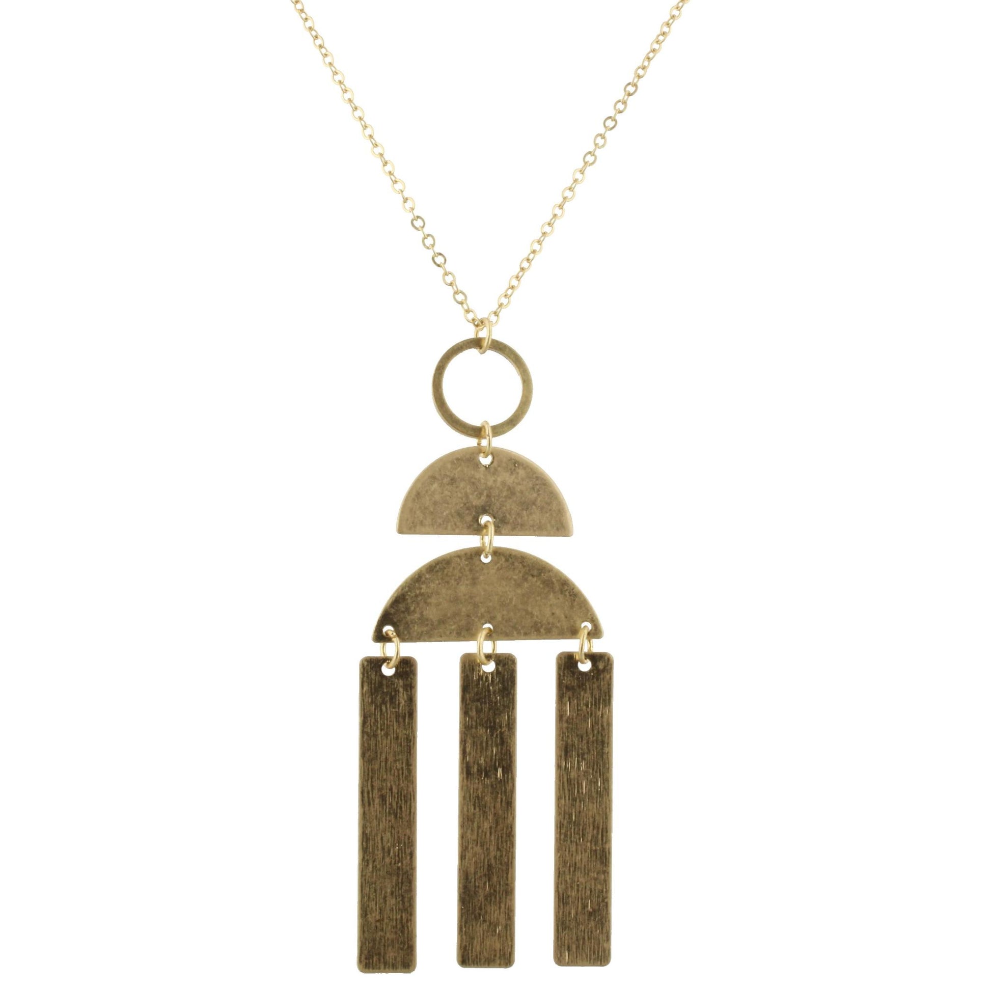 32" Gold Chain Necklace with Gold Open Circle, Half Circle, Larger Half Circle, Rectangle , 3" Ext