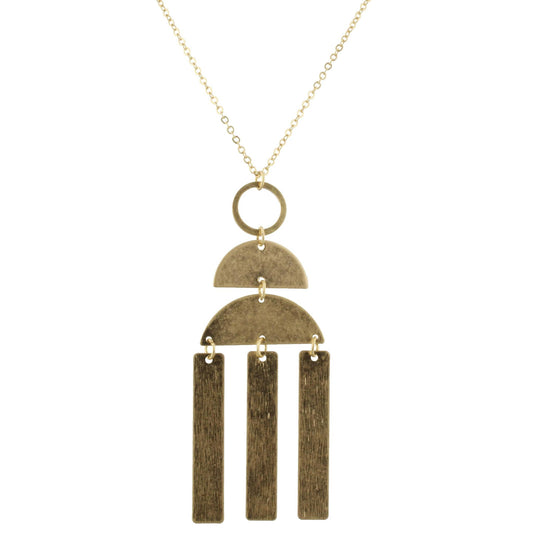 32" Gold Chain Necklace with Gold Open Circle, Half Circle, Larger Half Circle, Rectangle , 3" Ext