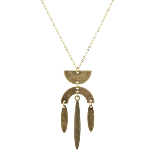 32" Gold Chain Necklace with Gold Half Circle, Upside Down U with Long Oval Drops, 3" Ext