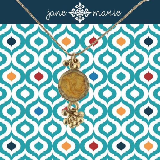 16" Cola Sun Stone Necklace with Gold Dangles, 3" Ext