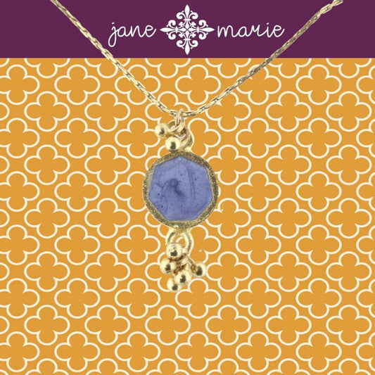 16" Purple Sun Stone Necklace with Gold Dangles, 3" Ext