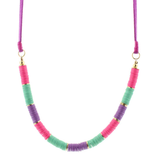 14" Kids Pink, Purple, Teal Sequin Necklace with Purple Cord, 3" Ext