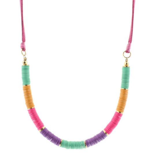 14" Kids Teal, Orange, Pink, Purple Sequin Necklace with Pink Cord, 3" Ext