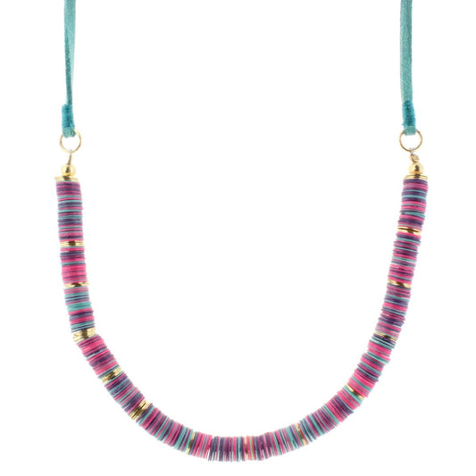 14" Kids Mixed Pink, Turquoise, Purple Sequin Necklace with Teal Cord, 3" Ext