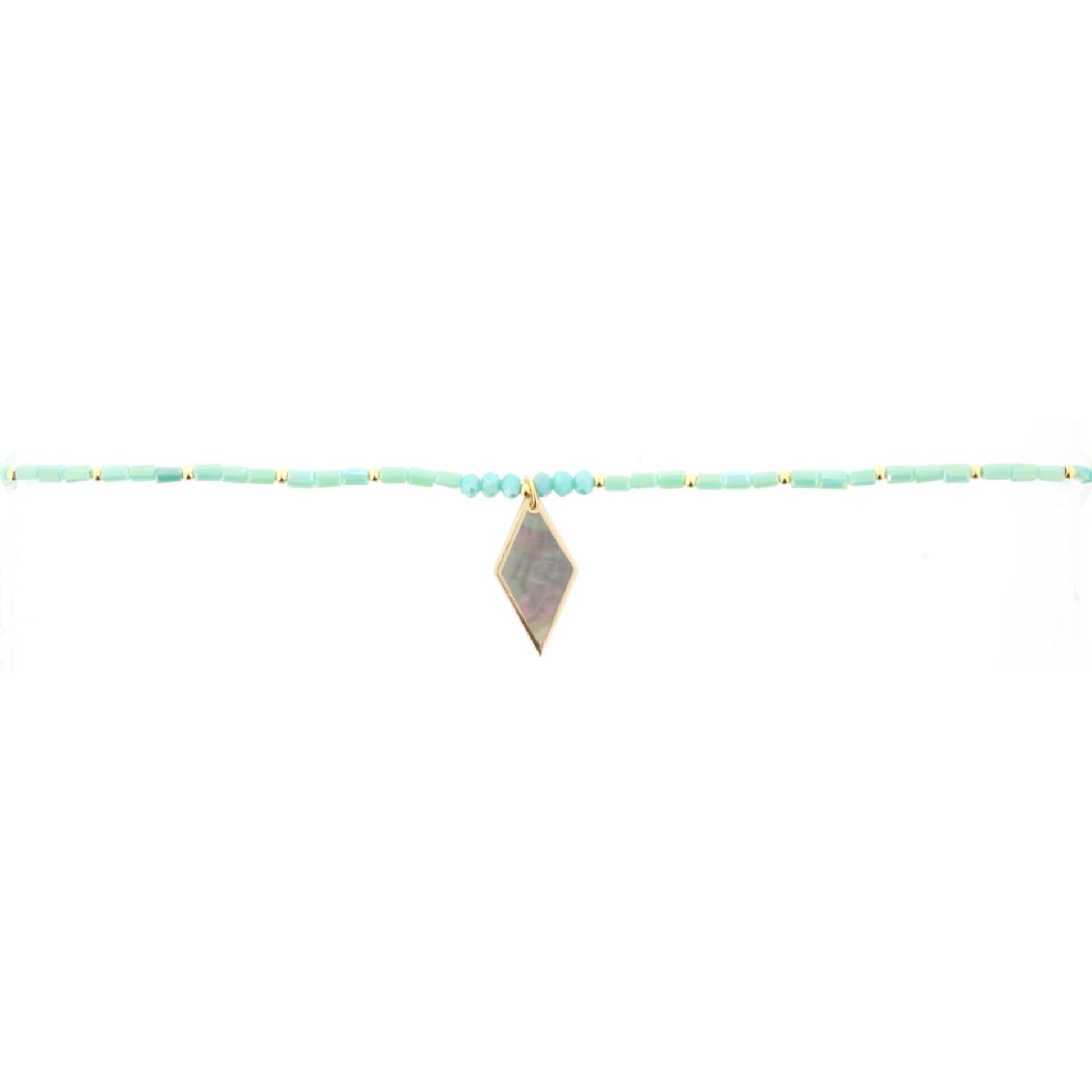 16" Mint Beaded Necklace with Shell Diamond, 3" Ext