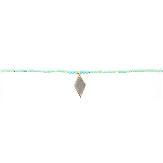 16" Mint Beaded Necklace with Shell Diamond, 3" Ext