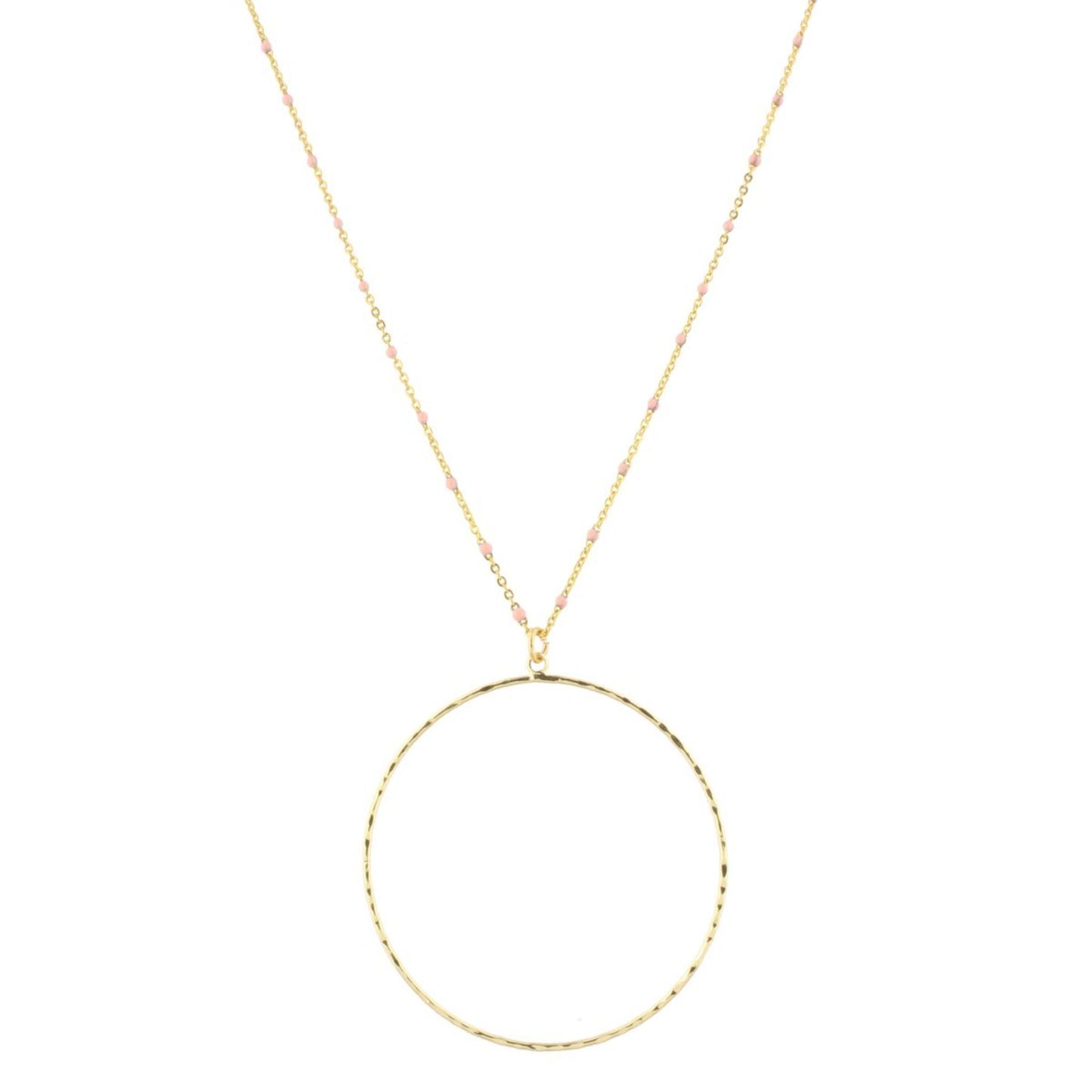 16" Light Pink Enamel Chain Necklace with Circle, 3" Ext