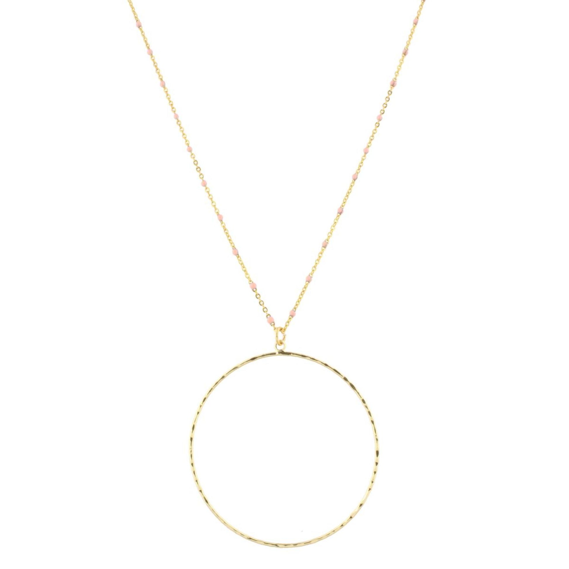 16" Light Pink Enamel Chain Necklace with Circle, 3" Ext