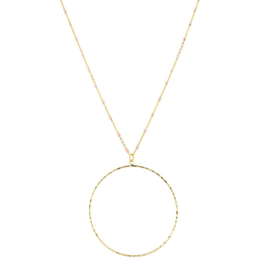 16" Light Pink Enamel Chain Necklace with Circle, 3" Ext