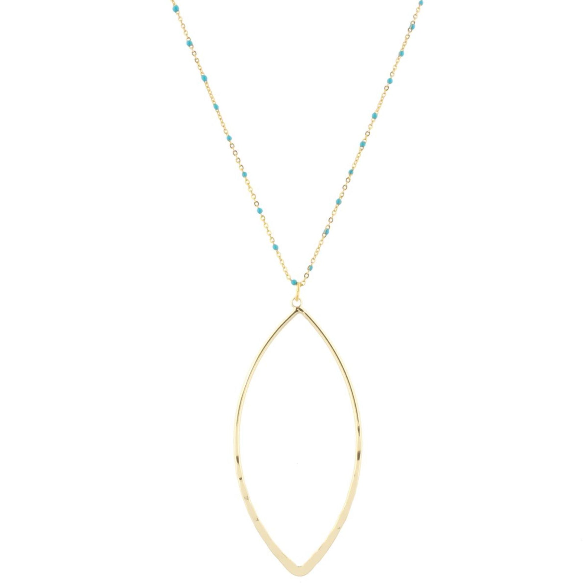 16" Turqoise Enamel Chain Necklace with Pointed Oval, 3" Ext