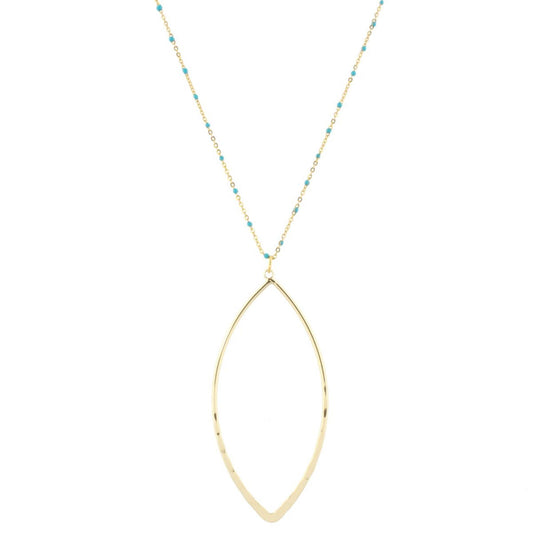 16" Turqoise Enamel Chain Necklace with Pointed Oval, 3" Ext