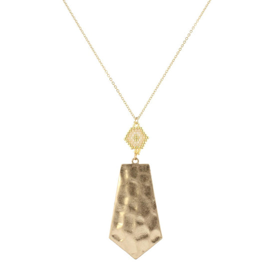 30" Gold Chain Necklace with Gold, Ivory, Champagne Pendant with Gold Rhombus, 3" Ext