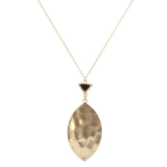 30" Gold Chain Necklace with Roe Gold & Jet Pendant with Gold Pointed Oval, 3" Ext