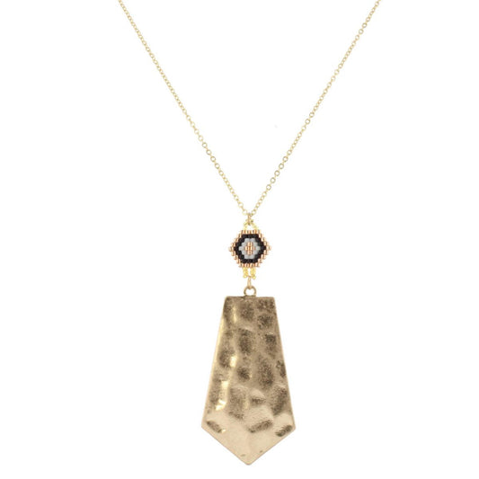 30"  Gold ChainNecklace with Jet,Grey & Rose Gold Pendant with Gold Rhombus, 3" Ext