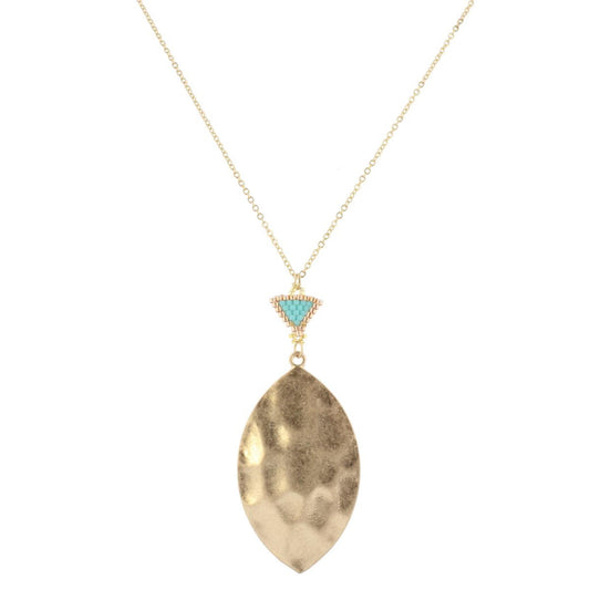 30" Gold Chain Necklace with Rose Gold & Turquoise Pendant with Gold Pointed Oval, 3" Ext