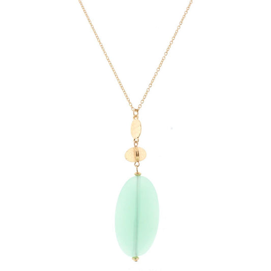 30" Gold Chain with Chalcedony Stone Necklace, 3" Ext