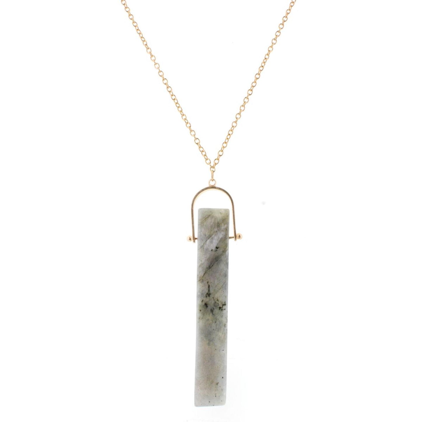 30" Gold Chain Necklace with Hinged Labrodite Rectangle, 3" Ext