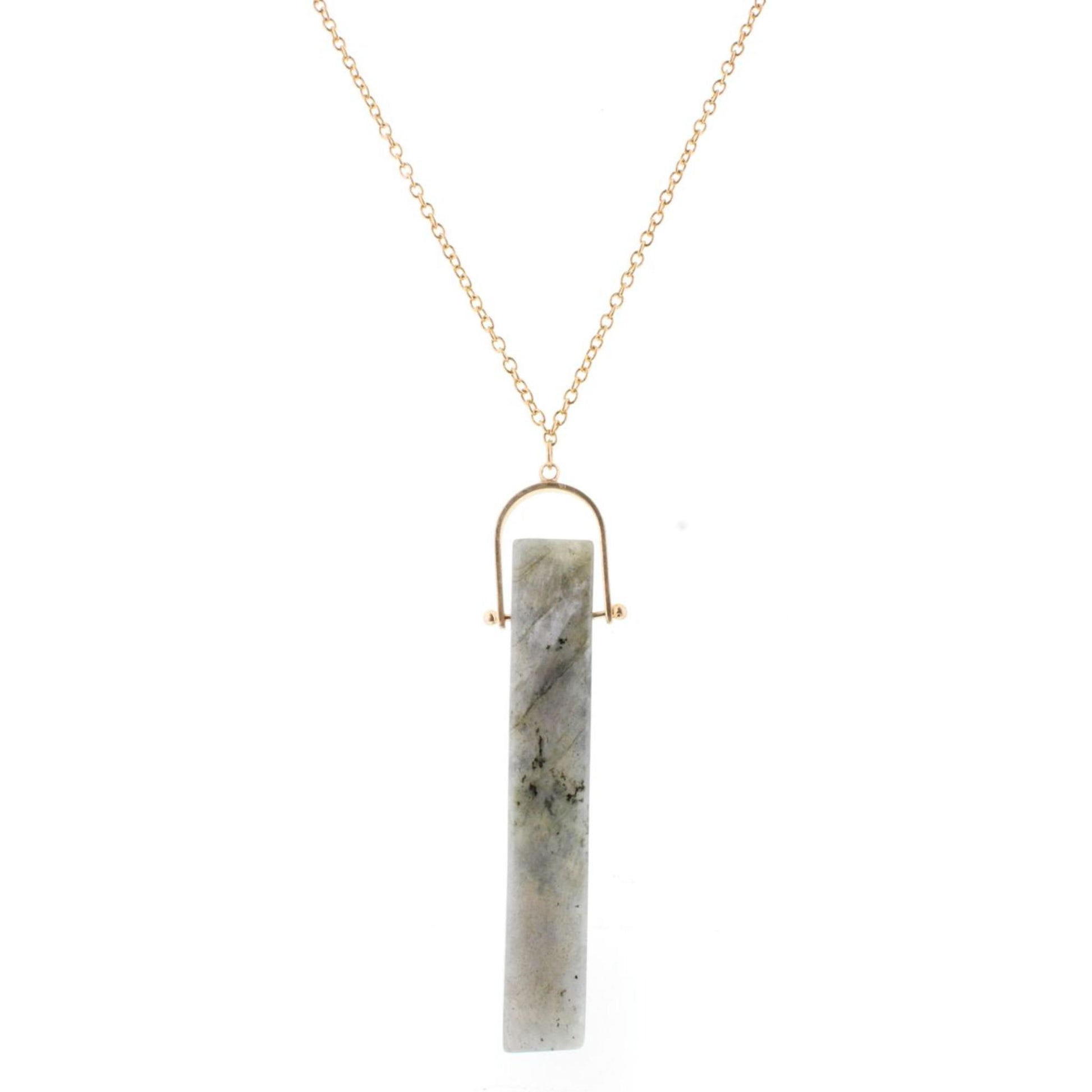 30" Gold Chain Necklace with Hinged Labrodite Rectangle, 3" Ext