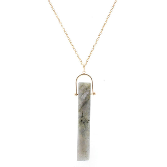 30" Gold Chain Necklace with Hinged Labrodite Rectangle, 3" Ext