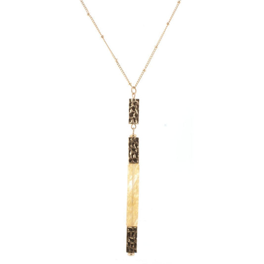 30" Gold Chain Necklace with Natural Rectangle Stone, 3" Ext