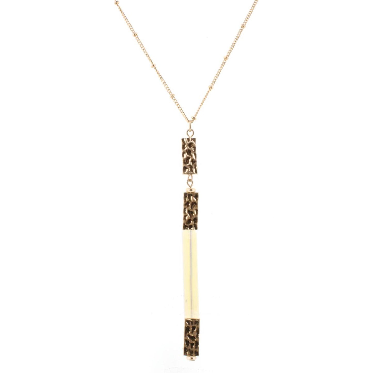 30" Gold Chain Necklace with Opal Rectangle Stone, 3" Ext,