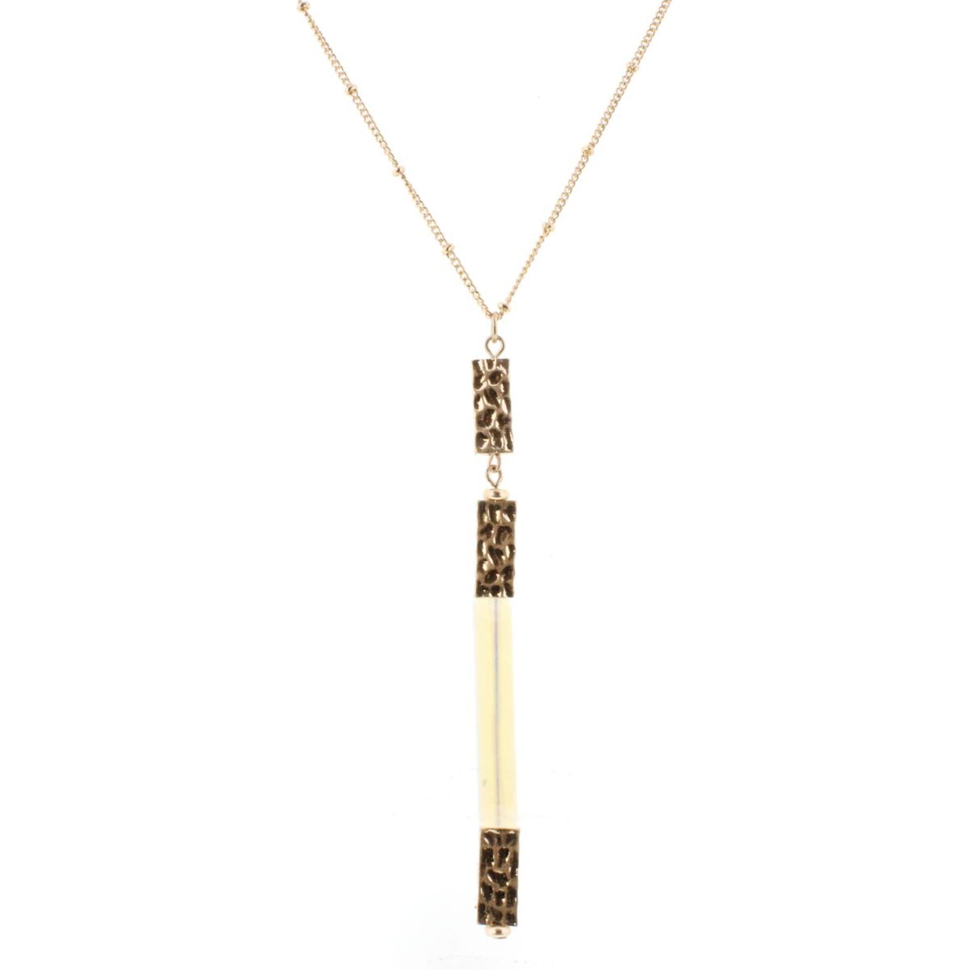 30" Gold Chain Necklace with Opal Rectangle Stone, 3" Ext,