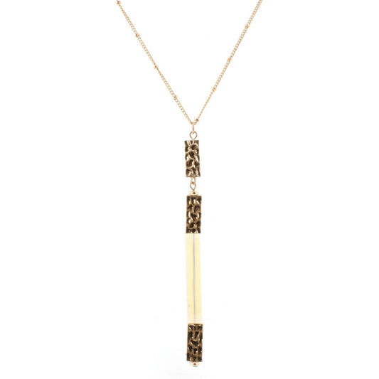 30" Gold Chain Necklace with Opal Rectangle Stone, 3" Ext,