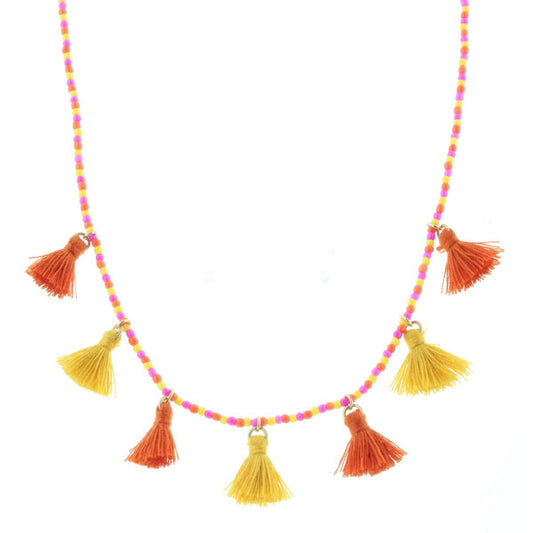 Kids Yellow, Pink, Orange Beaded Necklace with Tassels, 3" Ext