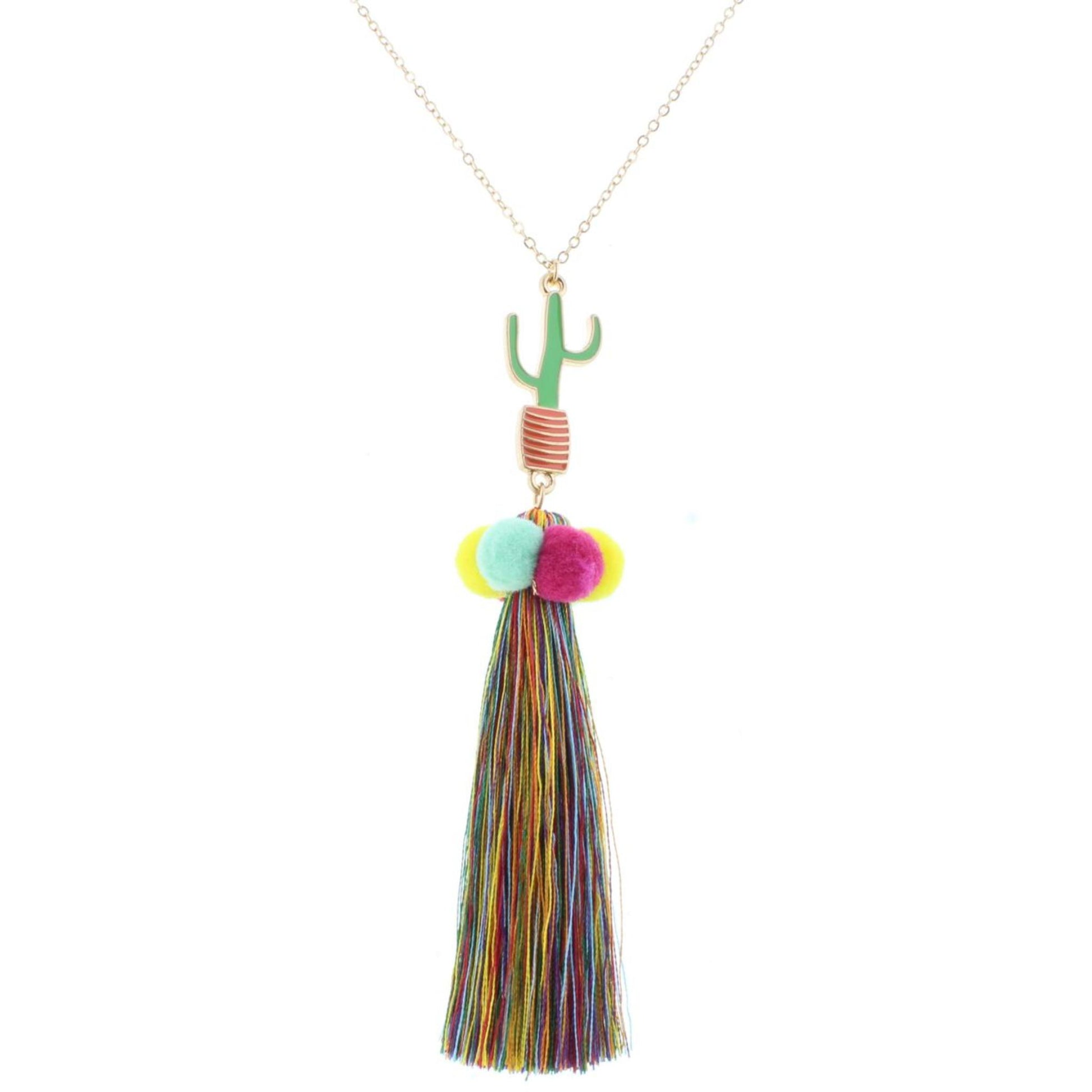 32" Cactus Necklace With Multi Tassels, 3" Ext