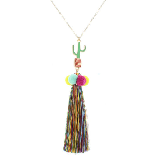 32" Cactus Necklace With Multi Tassels, 3" Ext