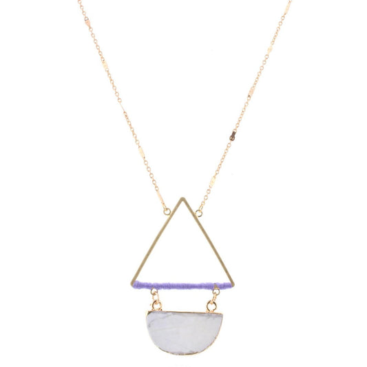 32" Gold Chain Necklace with Purple Wrapped Triangle with Howlite Stone Half CIrcle. 3" Ext