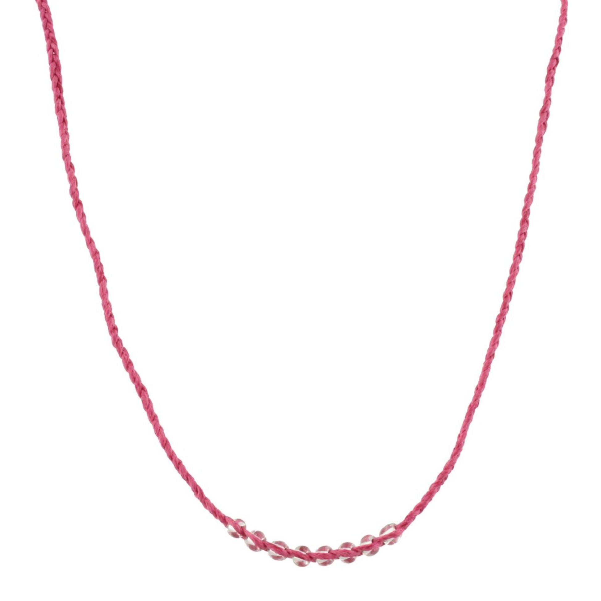 Kids Hot Pink Braided with Clear Beads Adj. Necklace