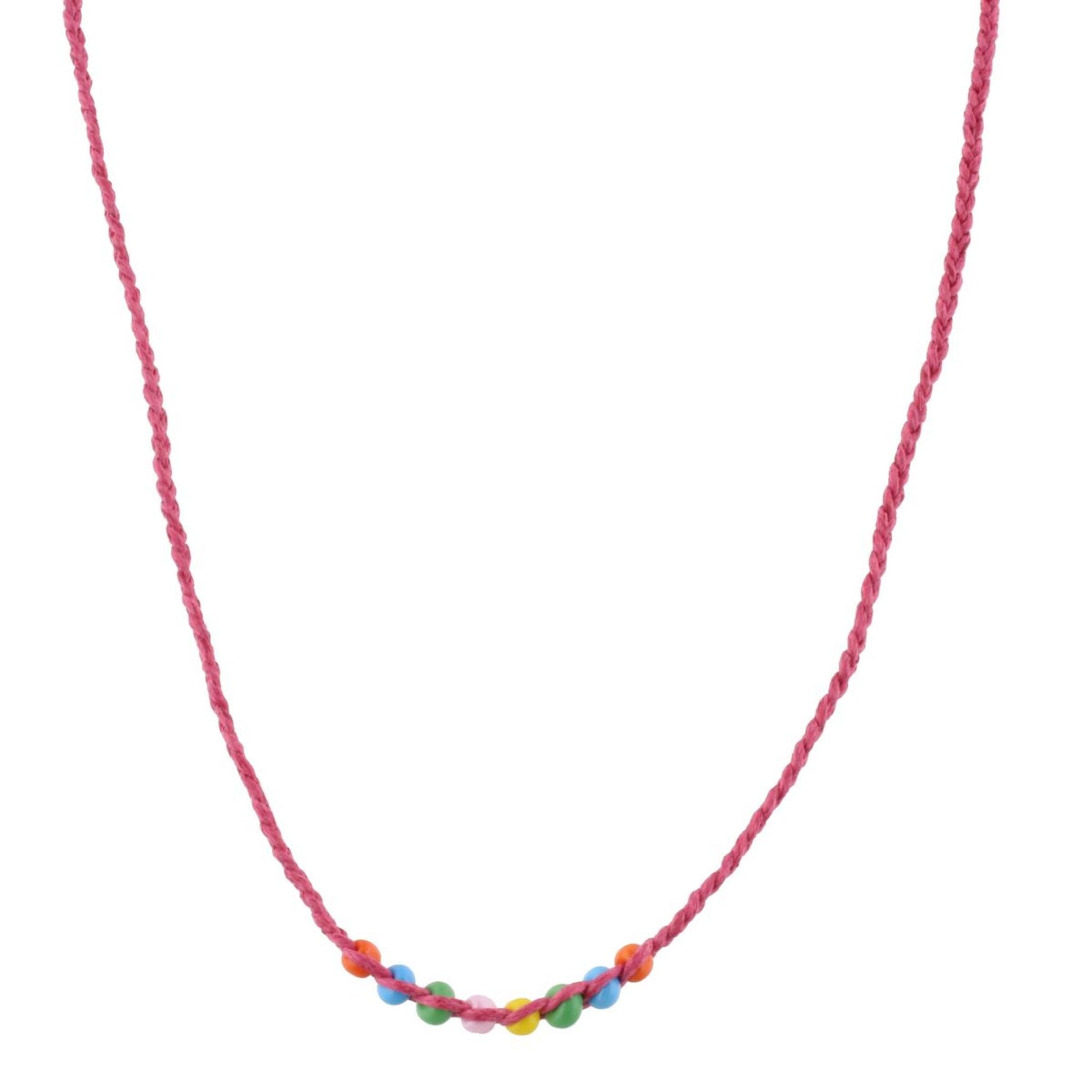 Kids Hot Pink Braided with Multi Beads Adj. Necklace