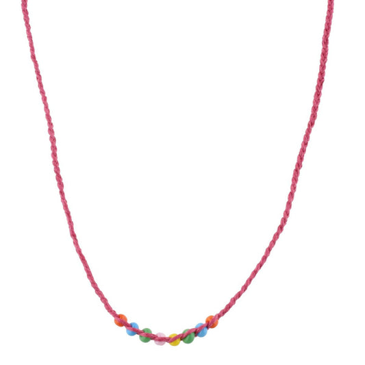 Kids Hot Pink Braided with Multi Beads Adj. Necklace