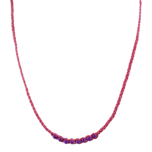 Kids Hot Pink Braided with Purple Beads Adj. Necklace