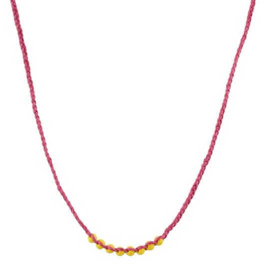 Kids Hot Pink Braided with Yellow Beads Adj. Necklace