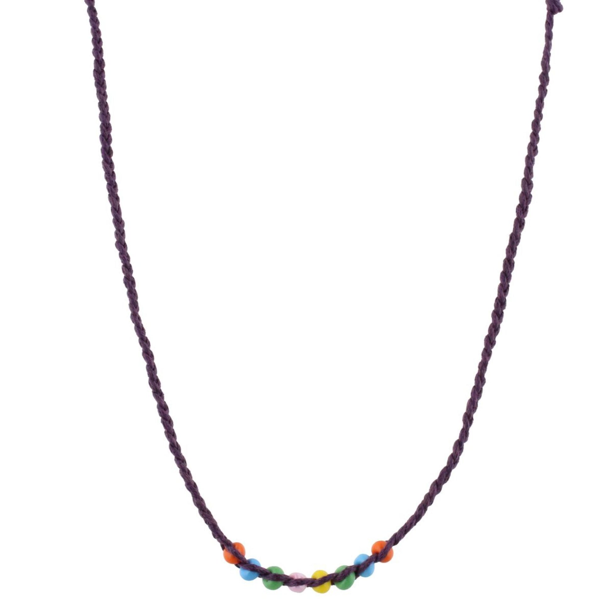 Kids Purple Braided with Multi Beads Adj. Necklace