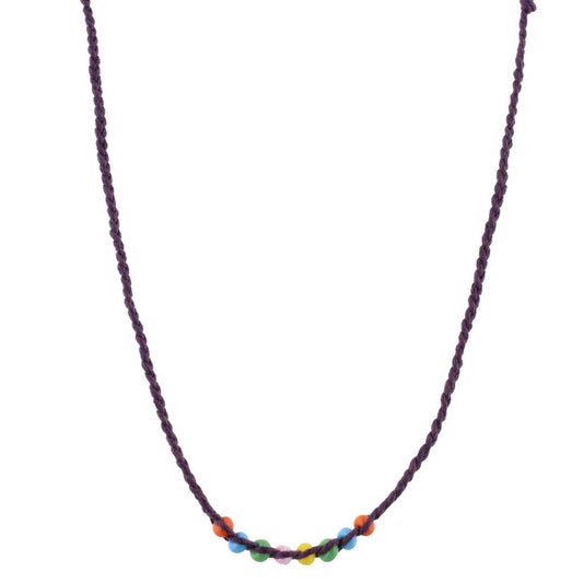 Kids Purple Braided with Multi Beads Adj. Necklace