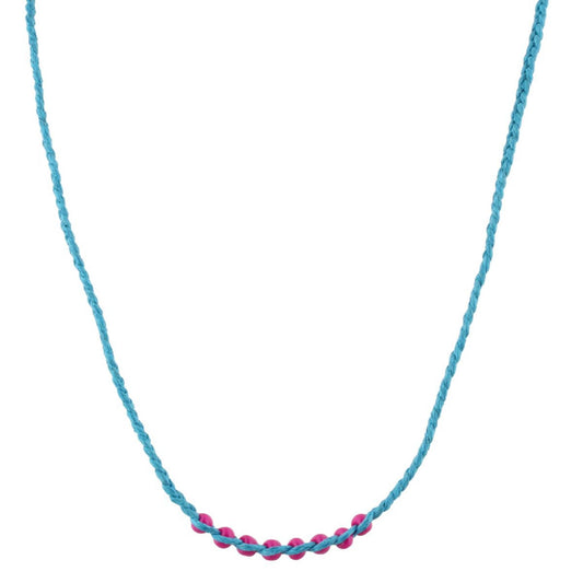 Kids Turquoise Braided with Pink Beads Adj. Necklace