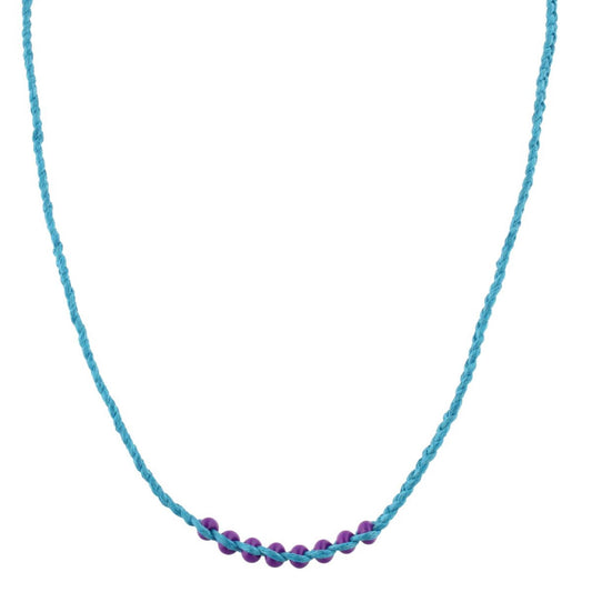 Kids Turquoise Braided with Purple Beads Adj. Necklace