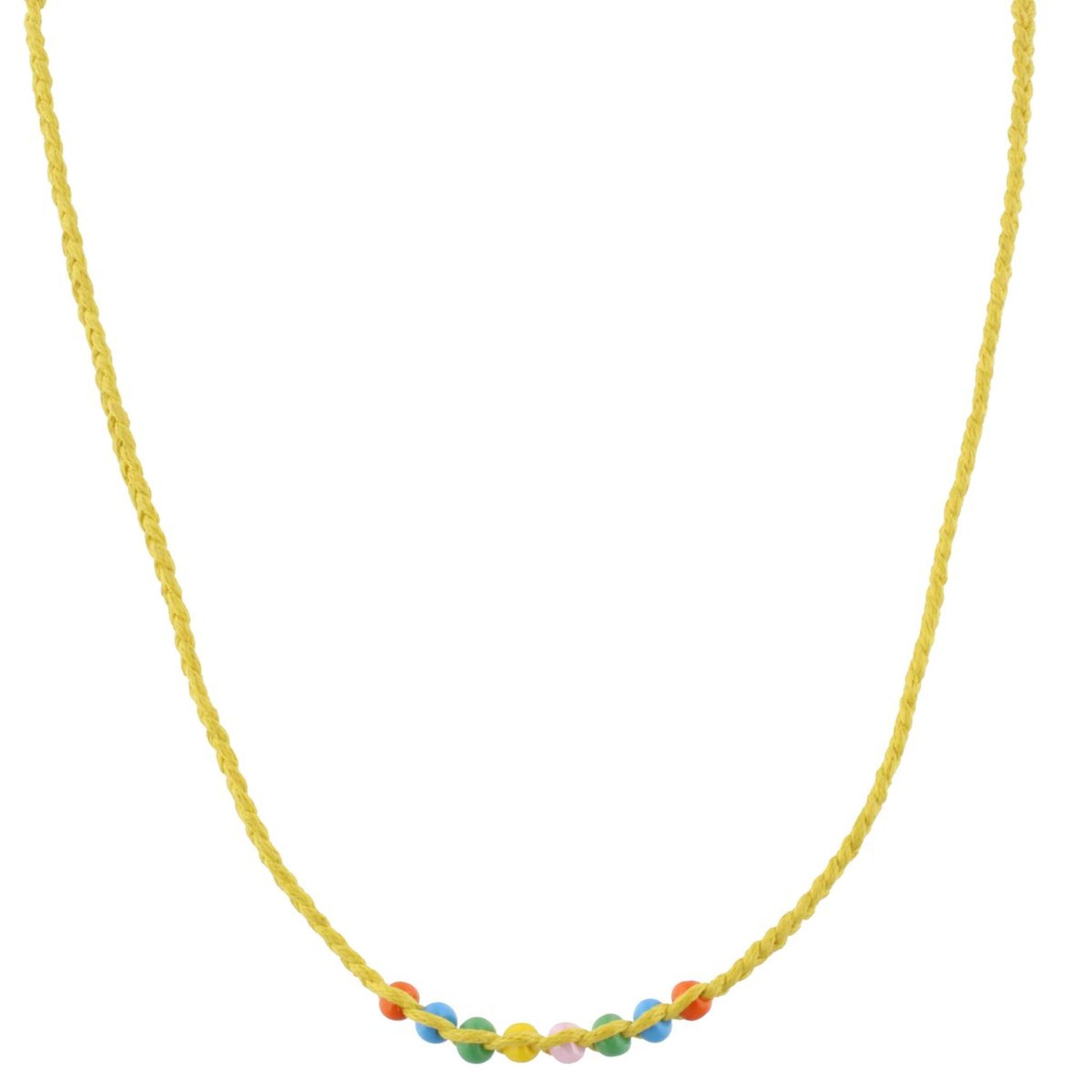 Kids Yellow Braided with Multi Beads Adj. Necklace